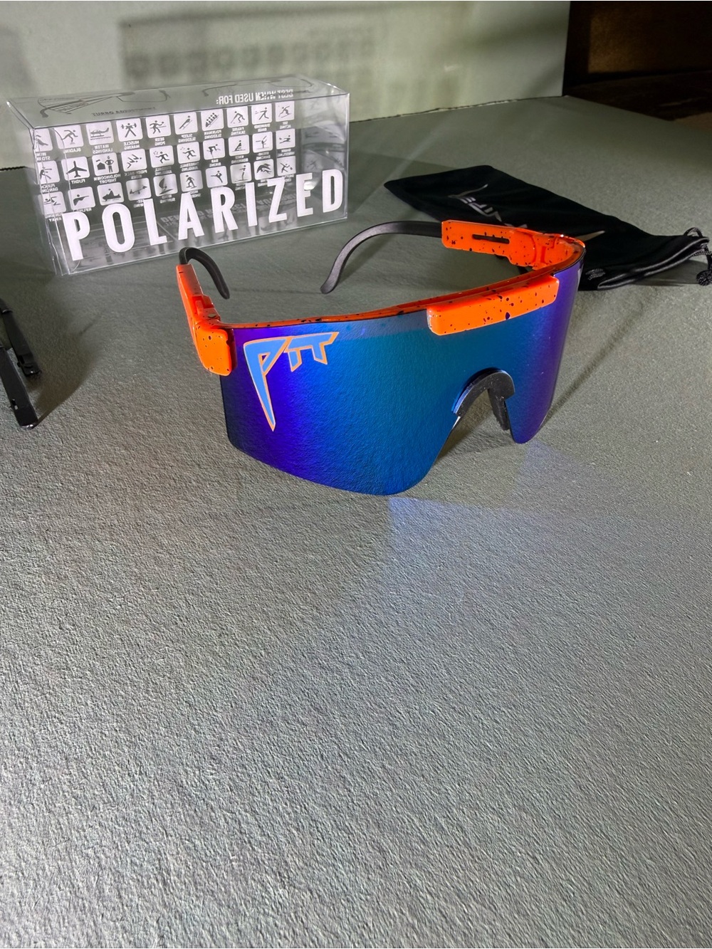 Pit Vipers Orange/Blue Mirrored Sports Sunglasses - Polarized Lens